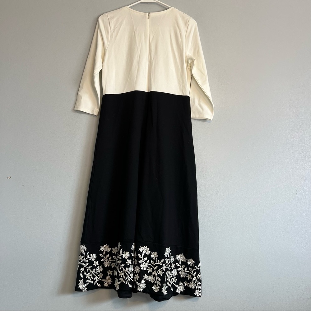 Christian Siriano For J.Jill Ponte Knit Embroidered Midi Dress Cream Black Sz S - Picture 13 of 14
